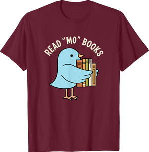 Read Mo Books Cute Bird Reading Kids Book Lover T-Shirt - T-Shirt | Maroon