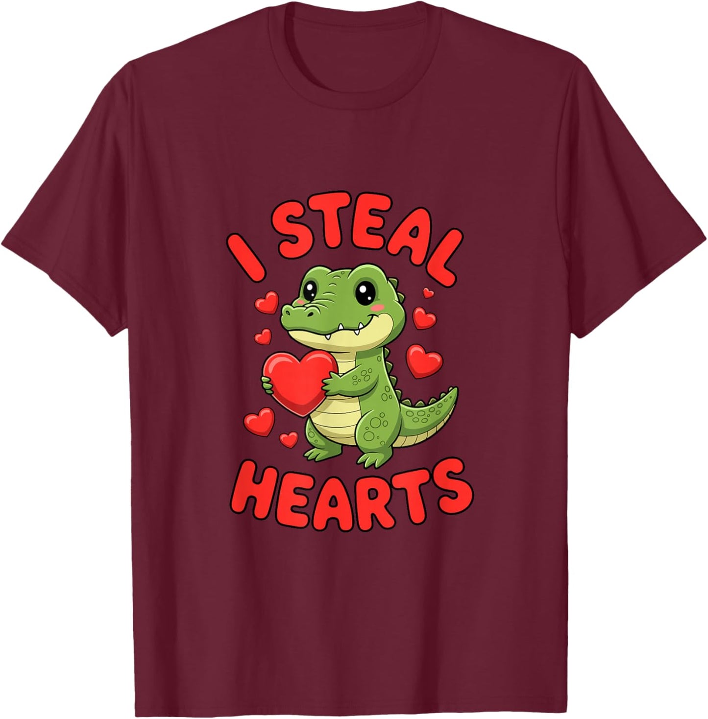 I Steal Hearts Valentine's Day Alligator T-Shirt - T-Shirt | Maroon