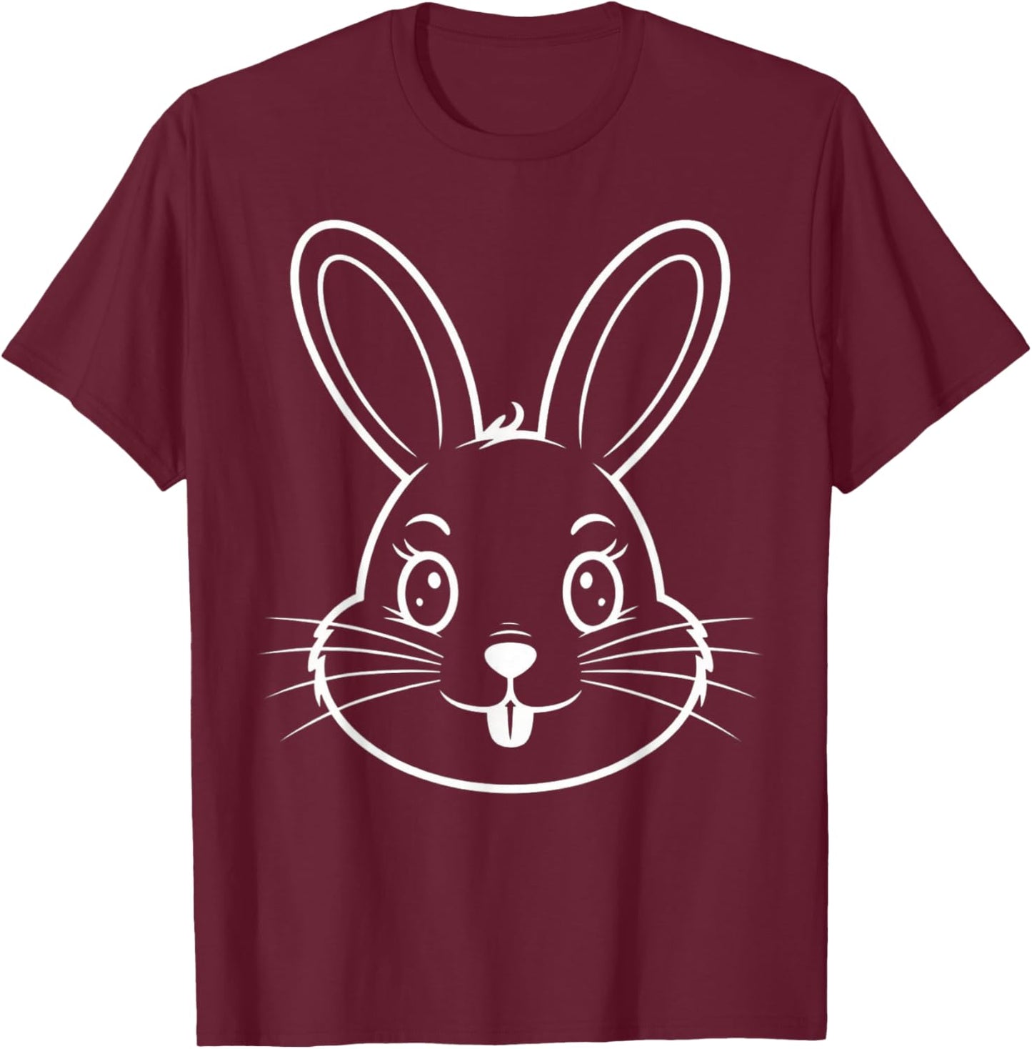 Cute Winking Bunny Face Rabbit Outline Easter T-Shirt - T-Shirt | Maroon