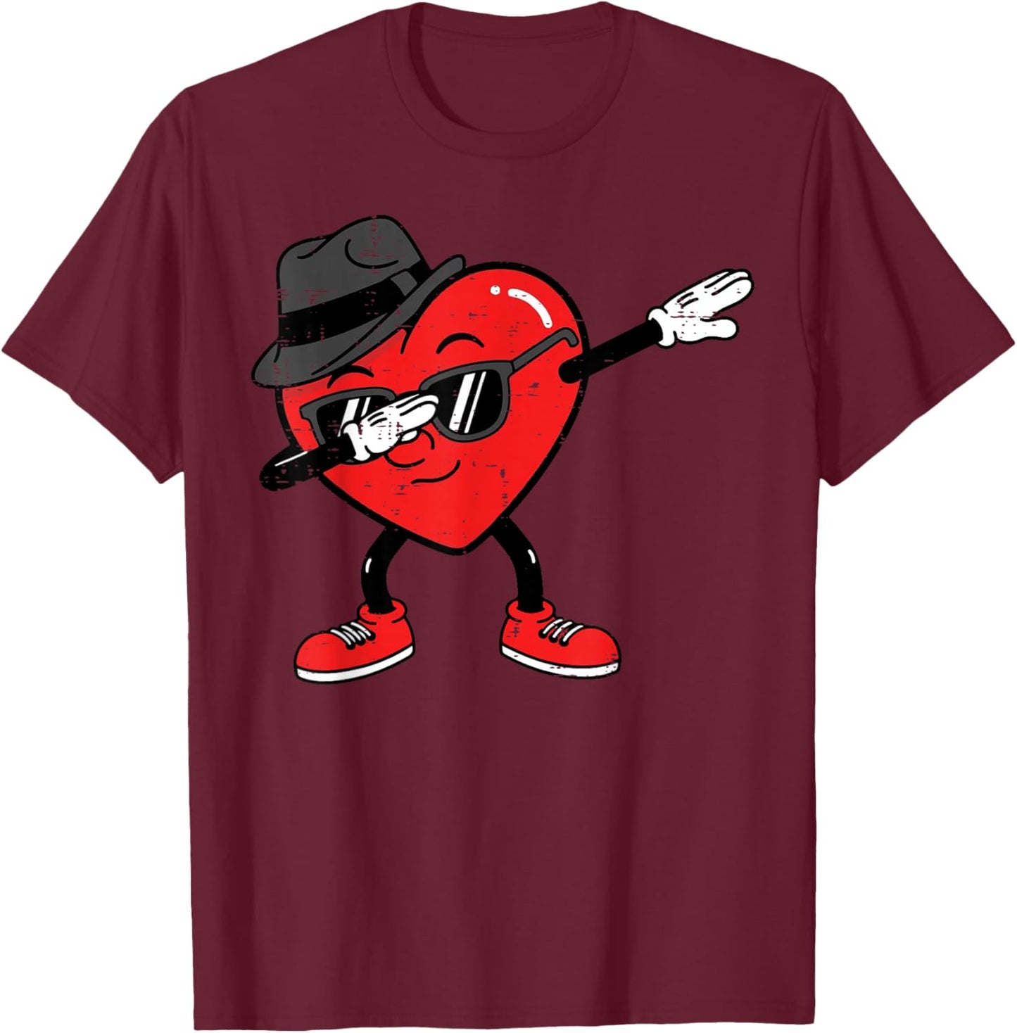 Valentines Day Heart Fedora Hat Dab Boys Kids Men Women T-Shirt - T-Shirt | Maroon