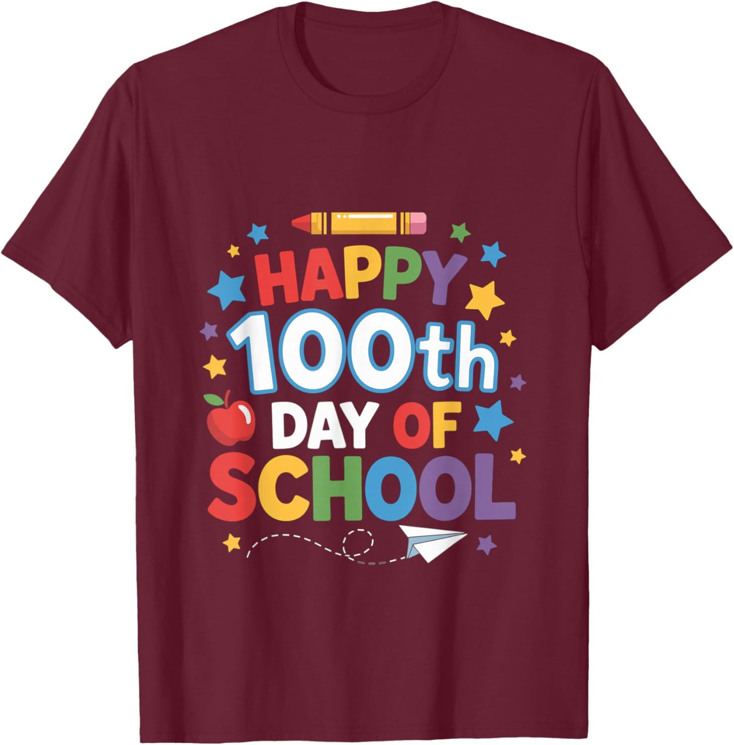 Happy 100th Day of School Boys T-Shirt - T-Shirt | Maroon