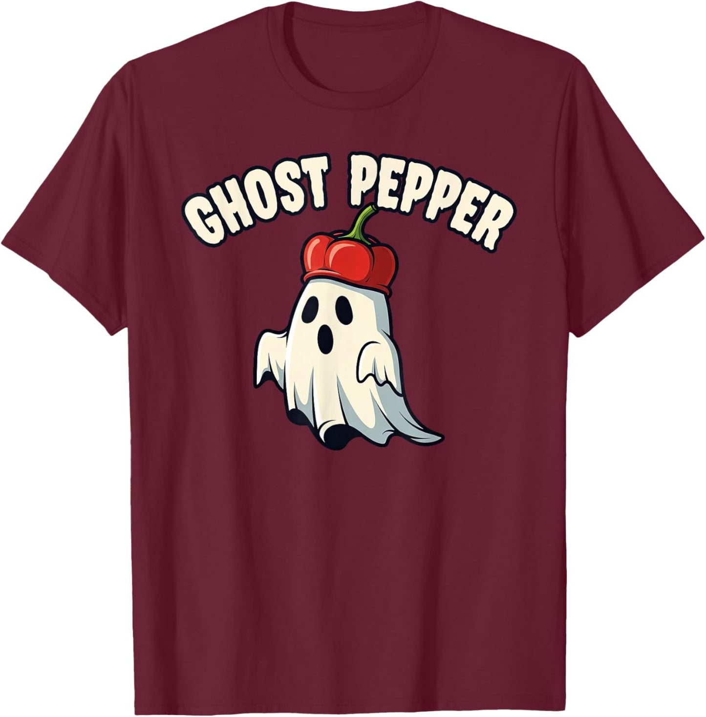 Ghost Pepper Spicy Food Halloween Pun T-Shirt - T-Shirt | Maroon