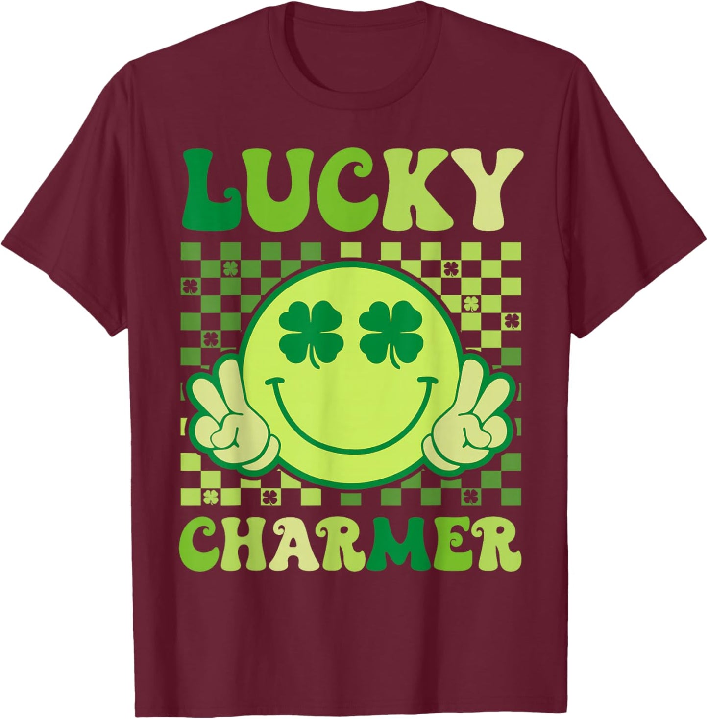 Groovy Lucky Charmer St Patricks Day Shamrock Boys Girl Kids T-Shirt - T-Shirt | Maroon