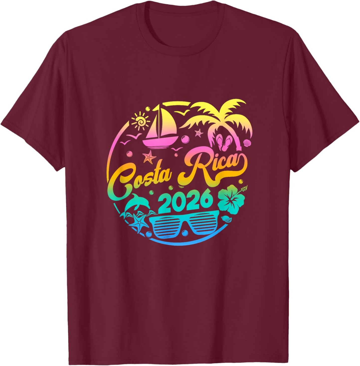 Costa Rica 2026 Family Vacation Beach Matching Group T-Shirt - T-Shirt | Maroon
