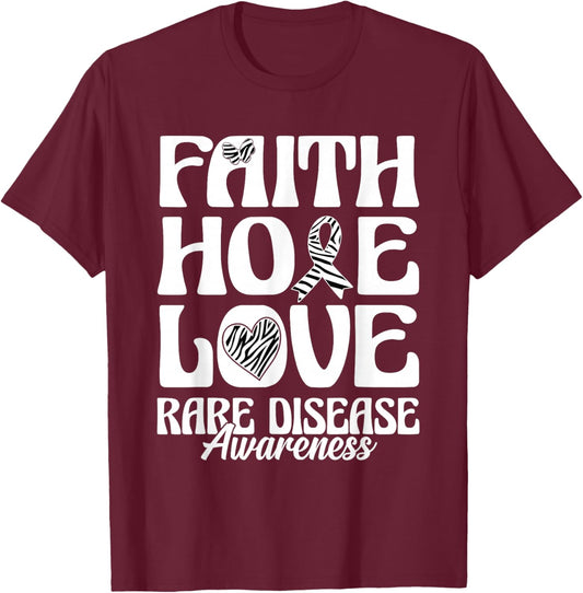 Rare Disease Awareness Faith Hope Love T-Shirt - T-Shirt | Maroon