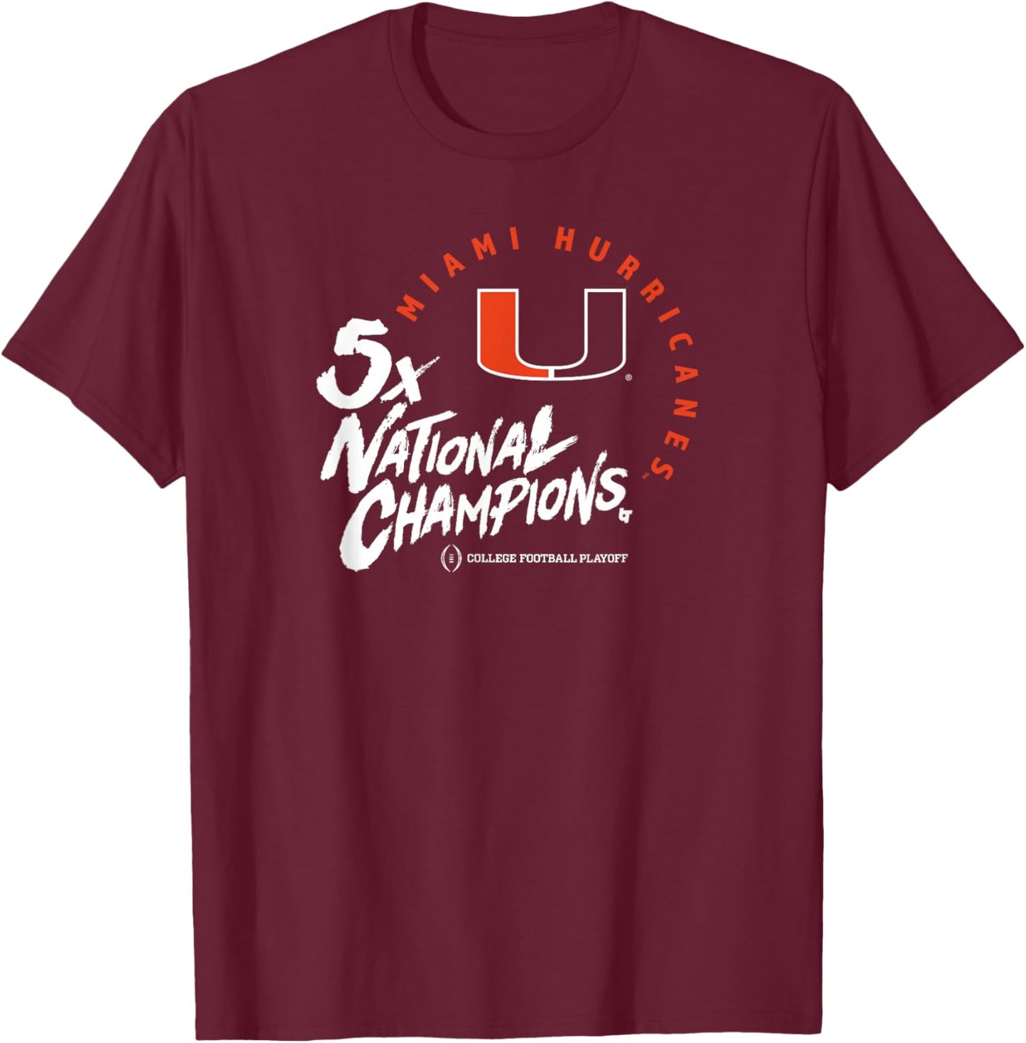 Miami Hurricanes 2025 College Football Playoff 5X Champions T-Shirt - T-Shirt | Maroon