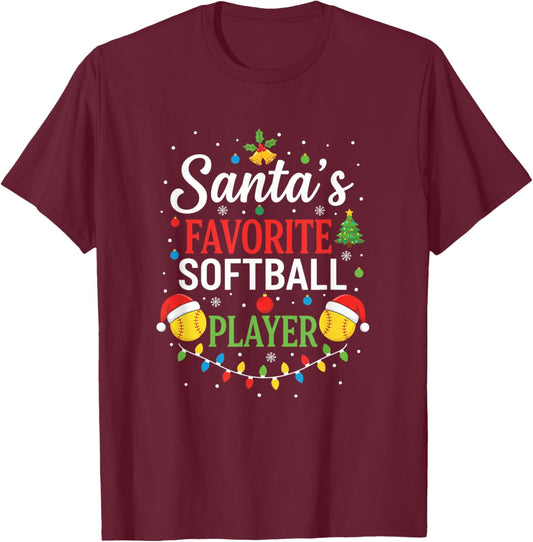 Santa's Favorite Softball Player Christmas Sports Holiday T-Shirt - T-Shirt | Maroon