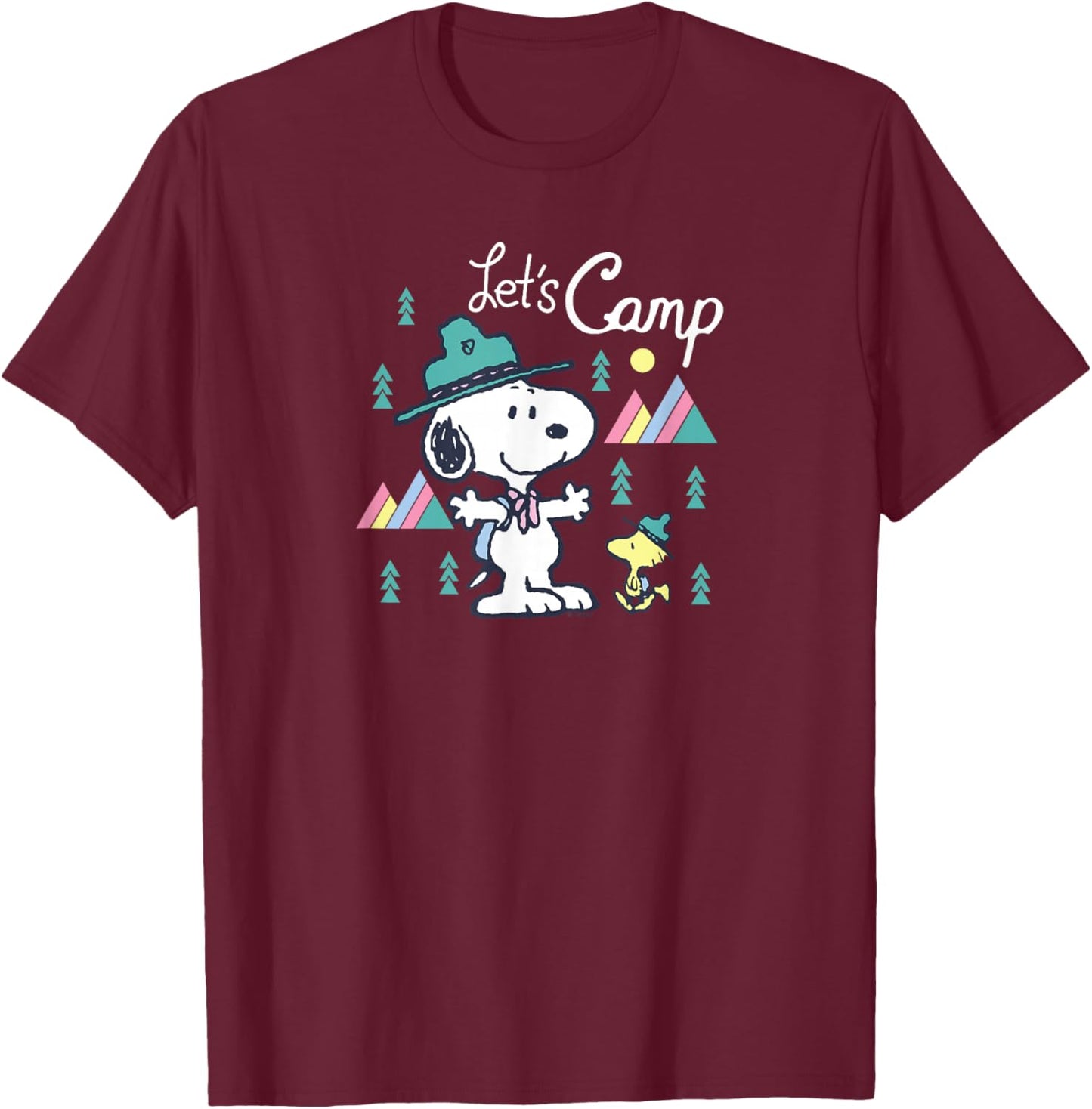 Snoopy & Woodstock - Beagle Scout - Lets Camp T-Shirt - T-Shirt | Maroon