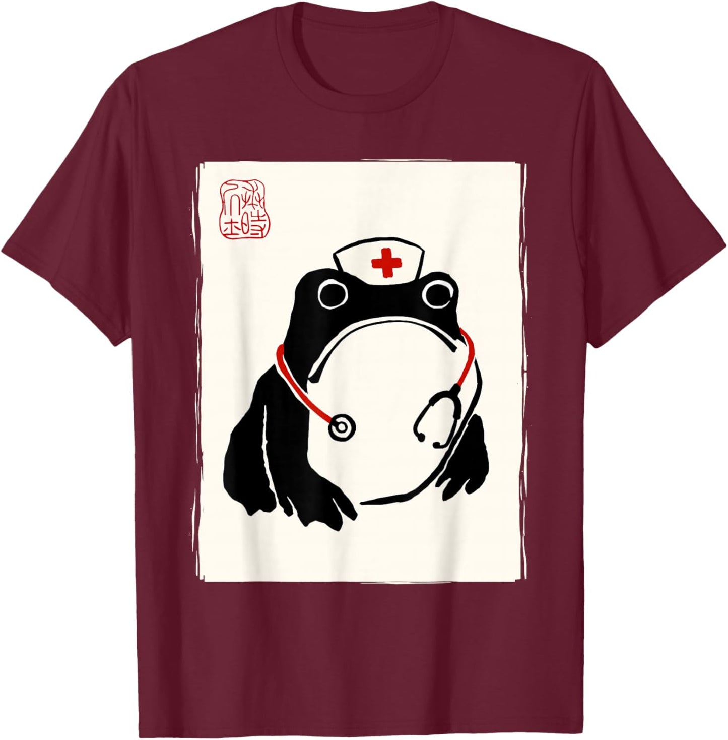 Japanese Grumpy Frog Nurse Appreciation Funny Nurse T-Shirt - T-Shirt | Maroon