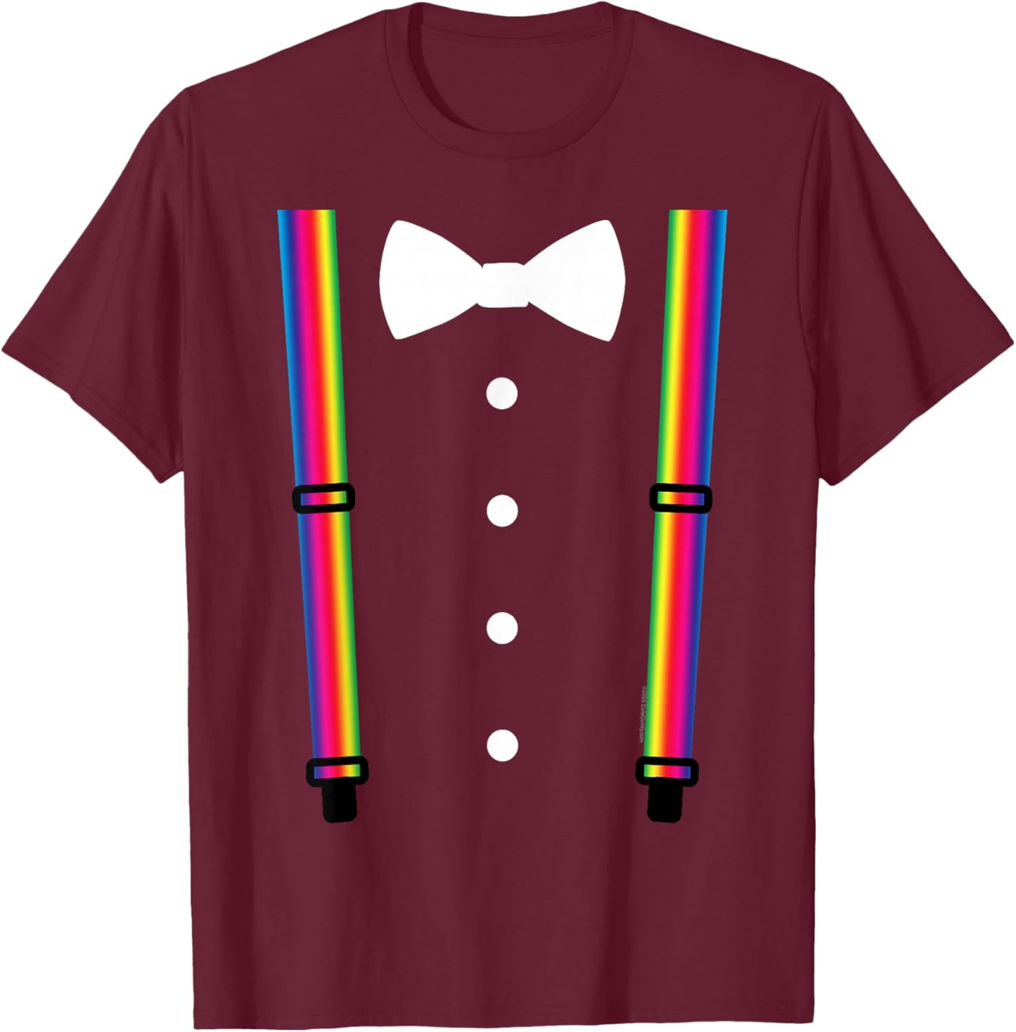 Tuxedo Rainbow Suspenders Clown Magician Halloween Costume T-Shirt - T-Shirt | Maroon
