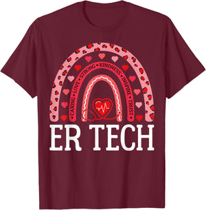 ER Tech Valentine's Day Emergency Department Technologist T-Shirt - T-Shirt | Maroon