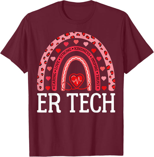 ER Tech Valentine's Day Emergency Department Technologist T-Shirt - T-Shirt | Maroon