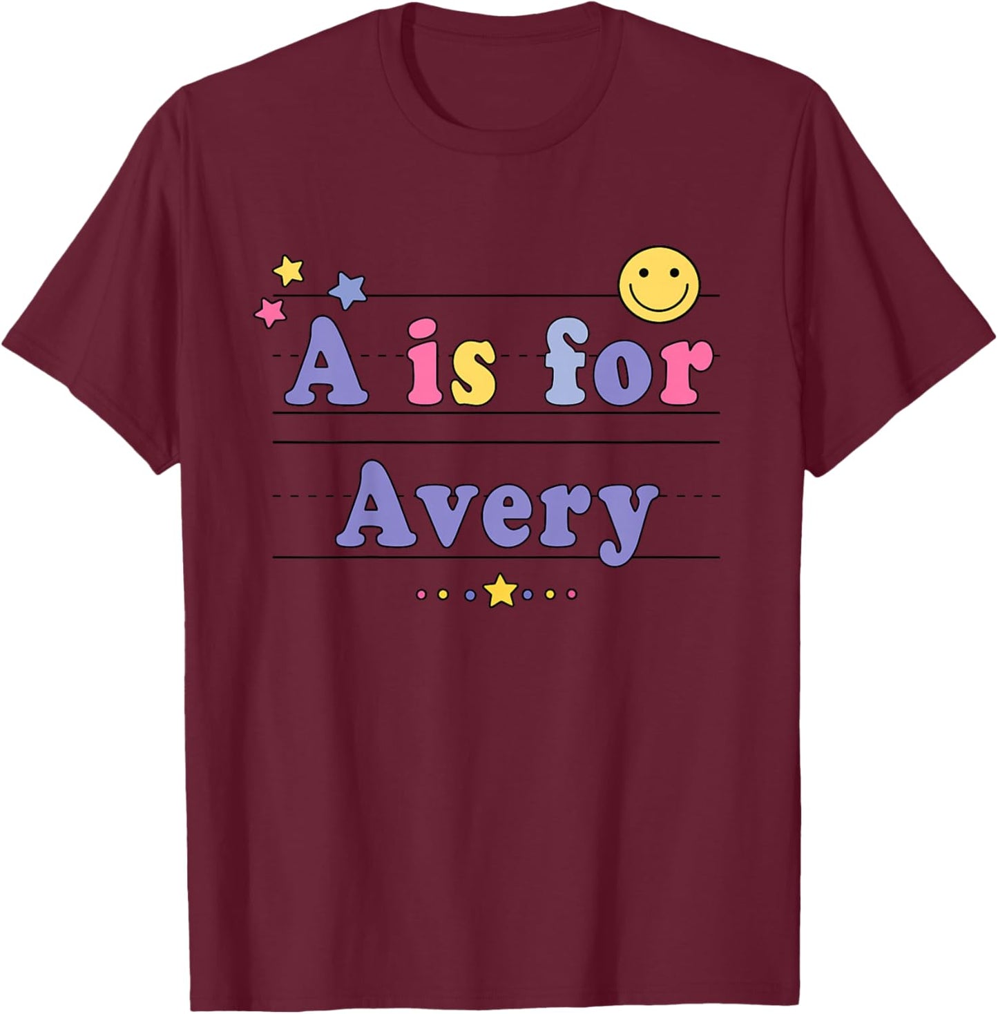 Kids Avery Name Shirt Alphabet A is for Avery T-Shirt - T-Shirt | Maroon
