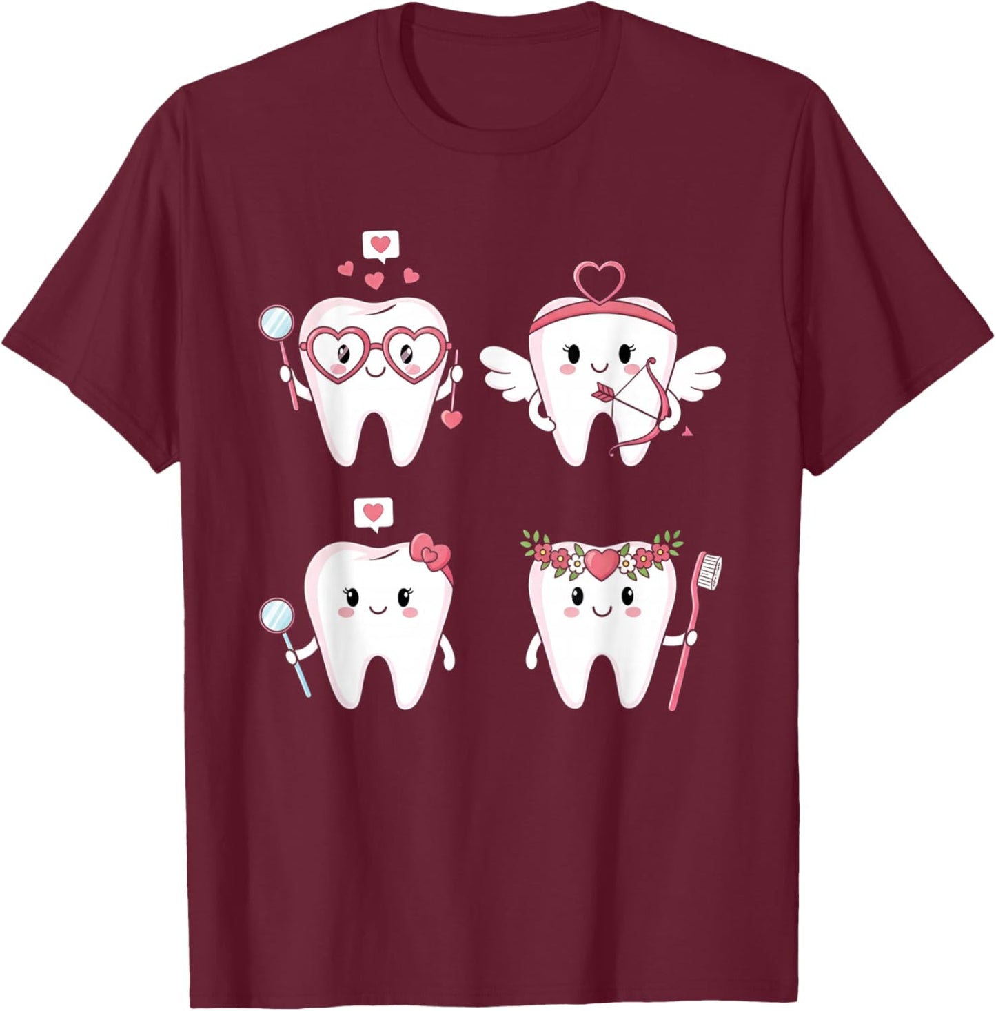 Valentines Day Dentist Tooth Funny Dental Women T-Shirt - T-Shirt | Maroon