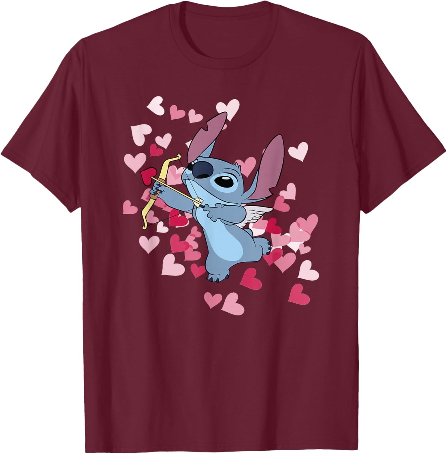 Disney Lilo & Stitch Valentine's Day Cute Cupid Stitch T-Shirt - T-Shirt | Maroon