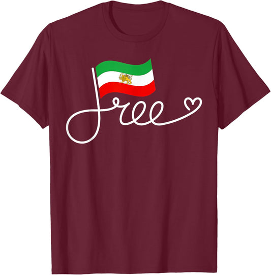 Free Iran Flag Heart T-Shirt - T-Shirt | Maroon