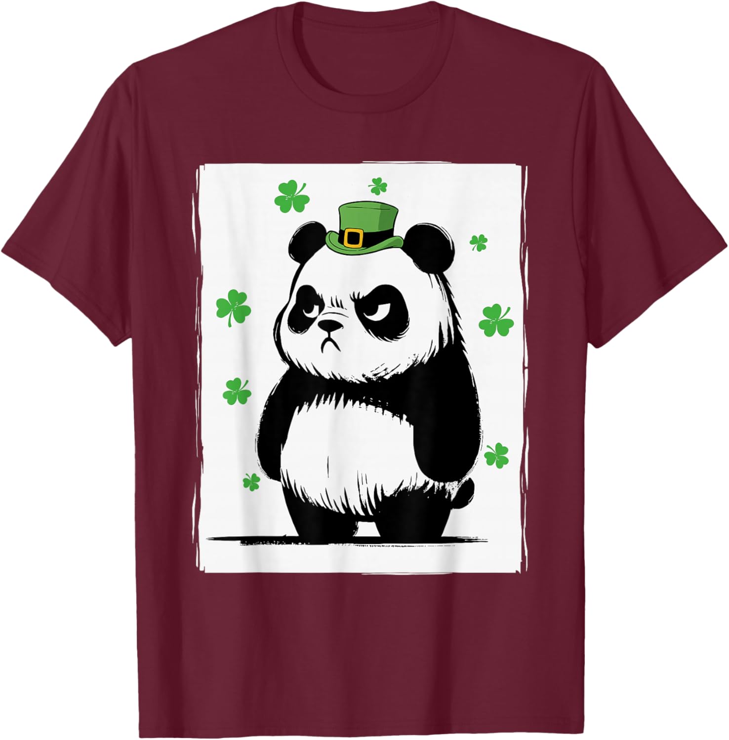Grumpy Panda St Patty's Shamrock Funny St Patrick's Day T-Shirt - T-Shirt | Maroon