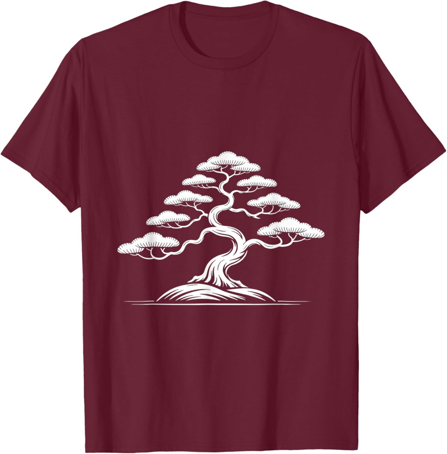 Minimalist Tree Art Japanese Bonsai Zen Nature Aesthetic T-Shirt - T-Shirt | Maroon