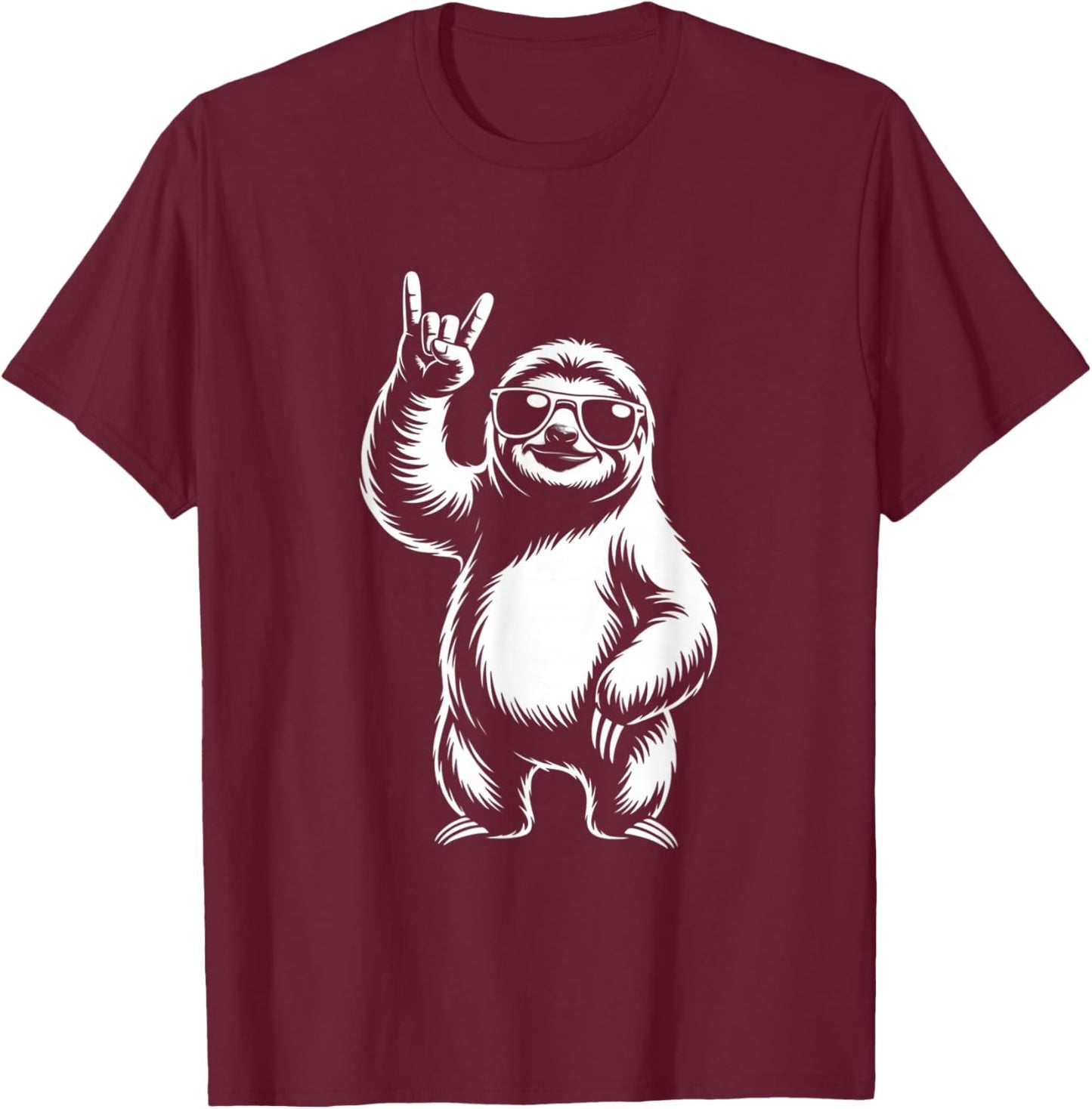 Funny Retro Sloth Rock Music Animal Lover Gifts T-Shirt - T-Shirt | Maroon
