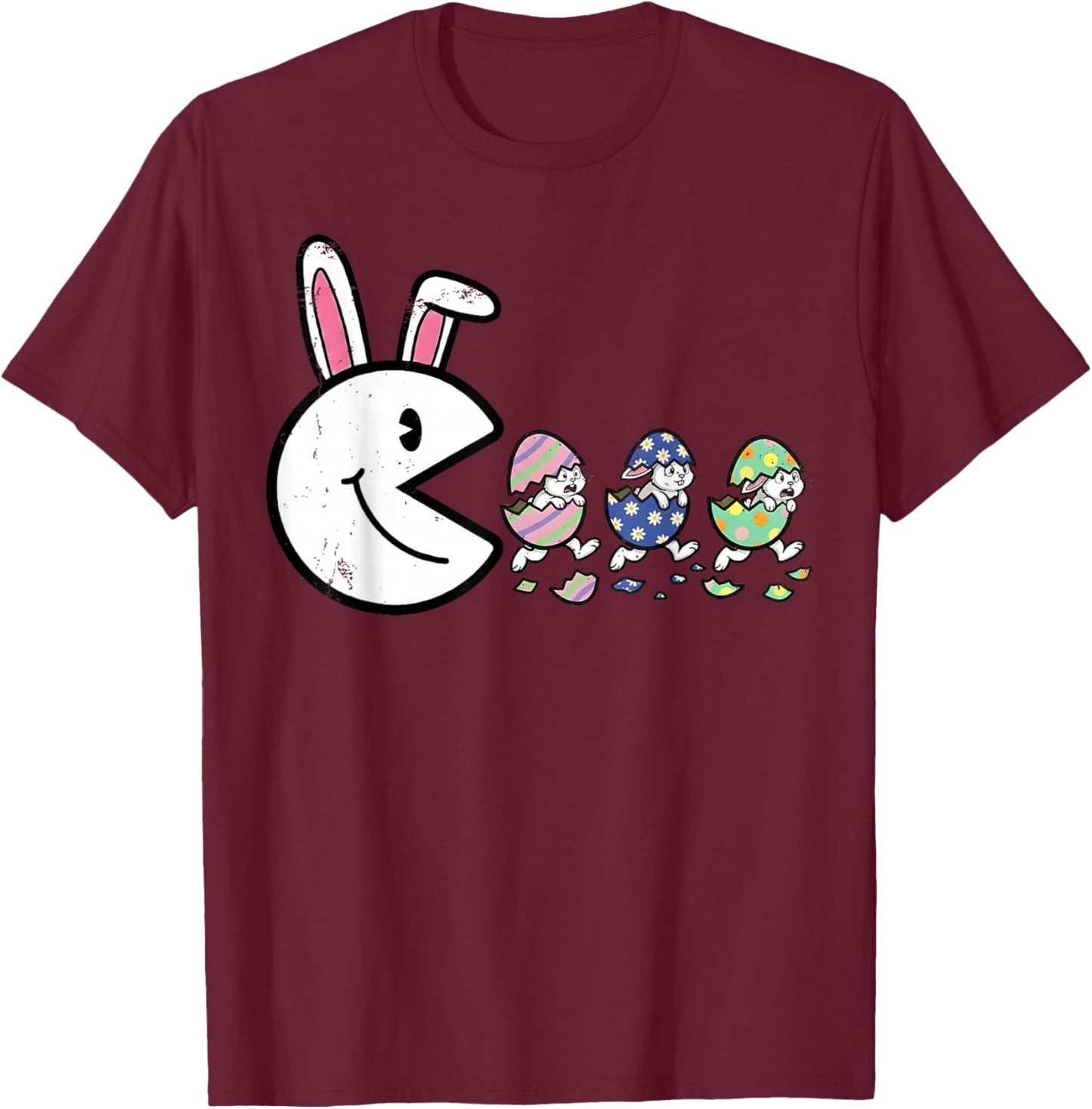 Easter Egg Video Game Eating Bunny Eggs Gamer Men Boys Kids T-Shirt - T-Shirt | Maroon