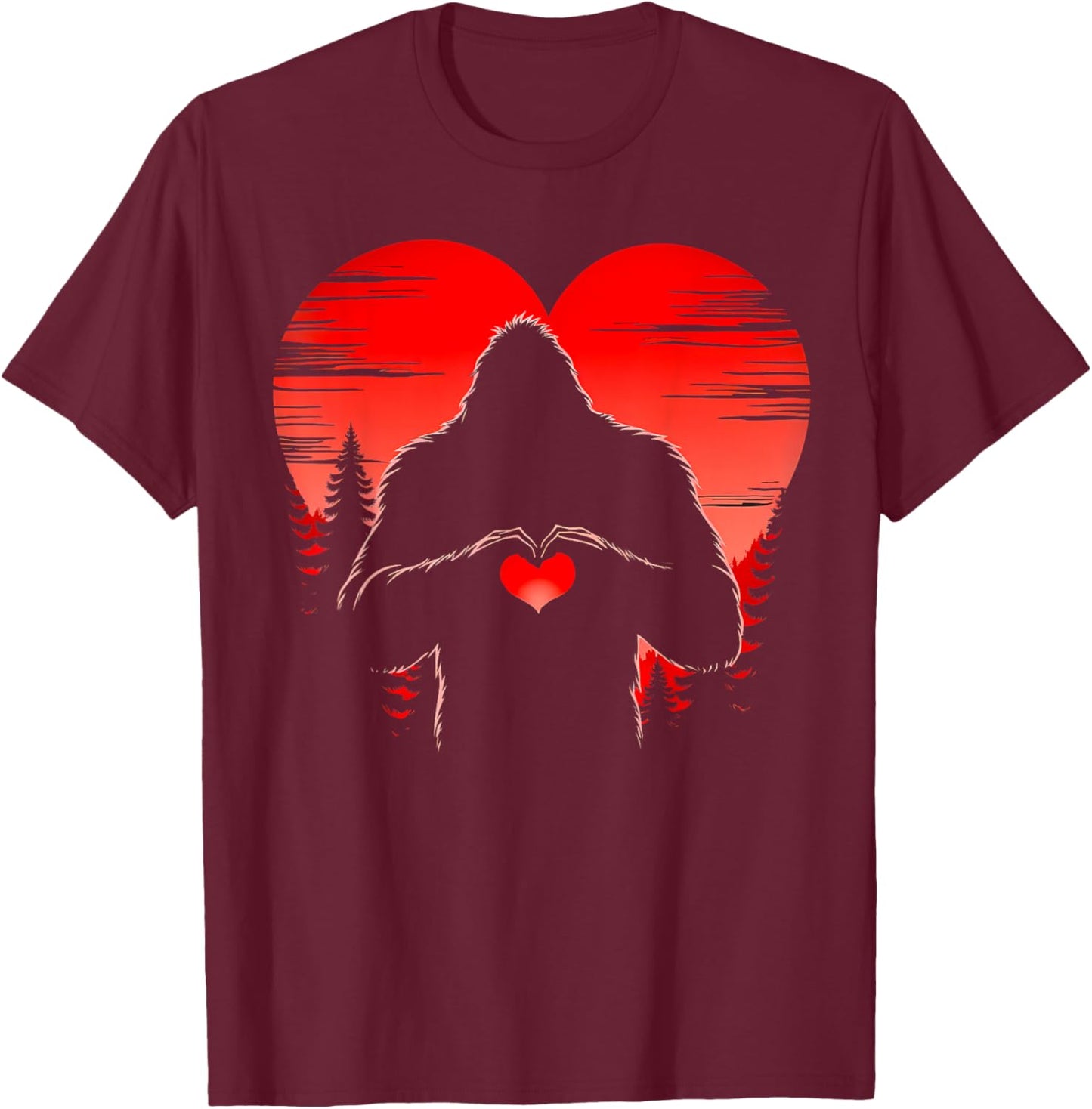 Funny Bigfoot in Love Heart Happy Valentine's Day Men Women T-Shirt - T-Shirt | Maroon
