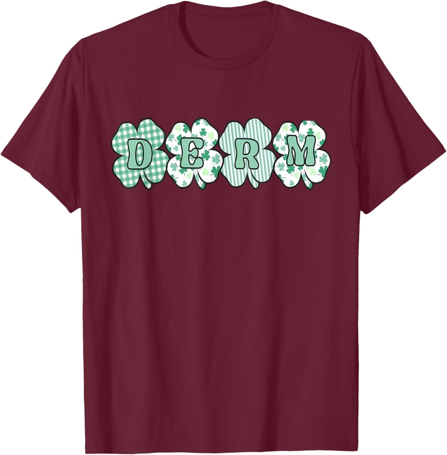 Retro Checkered Shamrock Derm St. Patty's Day Dermatologist T-Shirt - T-Shirt | Maroon