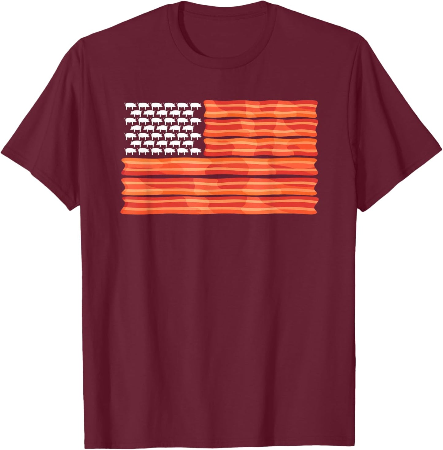 American USA Bacon Flag | Cured Dried Smoked Port Meat Fans T-Shirt - T-Shirt | Maroon