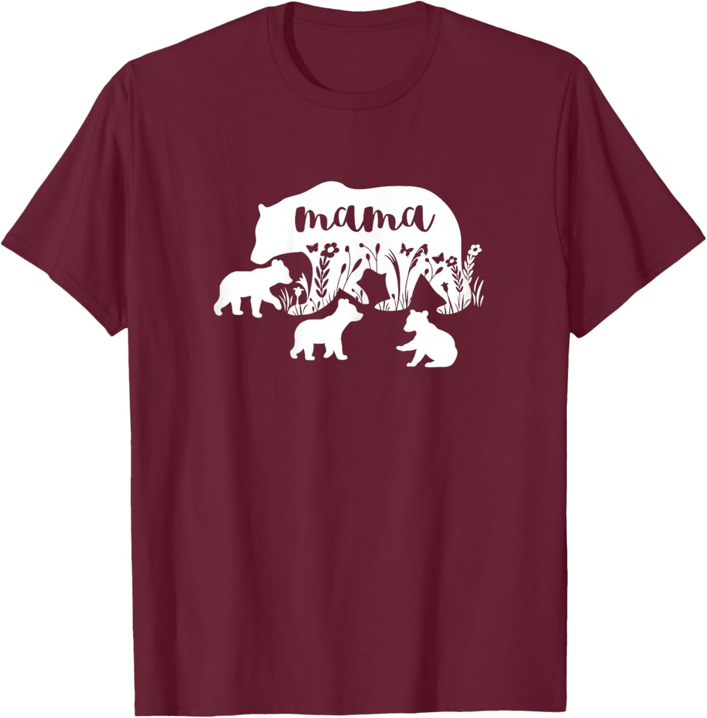 Mama Bear with 3 Cubs Boys Mum Mother's Day Mom Birthday T-Shirt - T-Shirt | Maroon