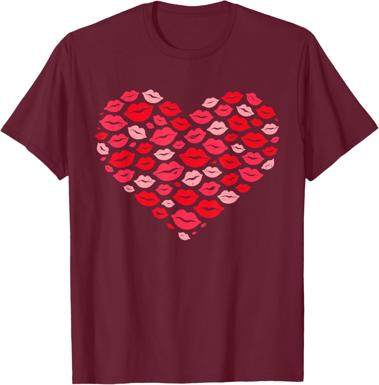 Kiss Lips Heart Valentine Love Valentines Day Girls T-Shirt - T-Shirt | Maroon