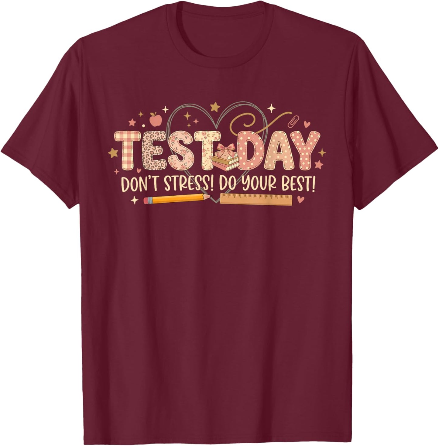 Test Day Vibes Funny State Testing Day Teacher Student Exam T-Shirt - T-Shirt | Maroon