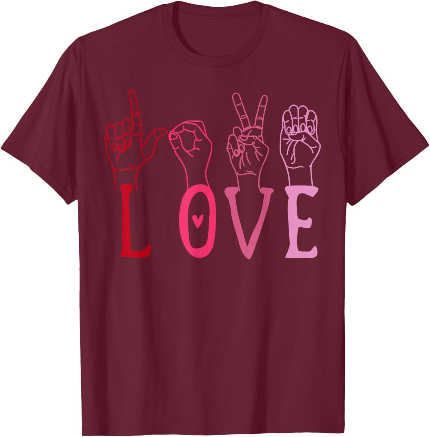 Vintage Valentine's Day Sign Language ASL Love Gift T-Shirt - T-Shirt | Maroon