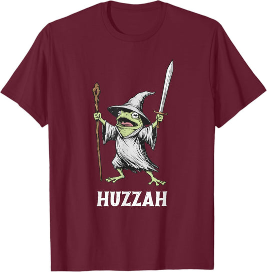 Huzzah Frog Knight Funny Sword Meme Quote T-Shirt - T-Shirt | Maroon