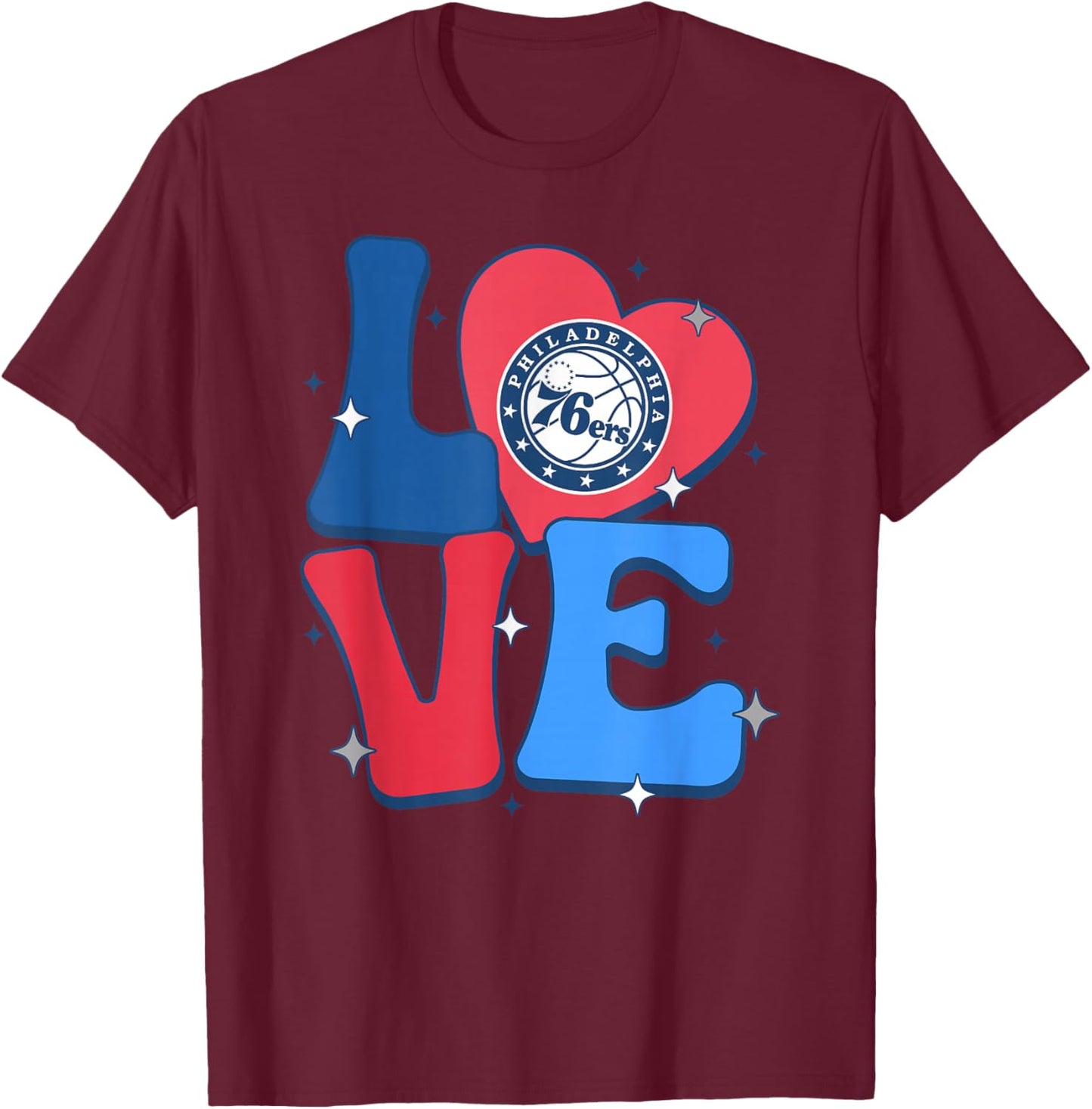 NBA Philadelphia 76ers Valentine's Day Love T-Shirt - T-Shirt | Maroon