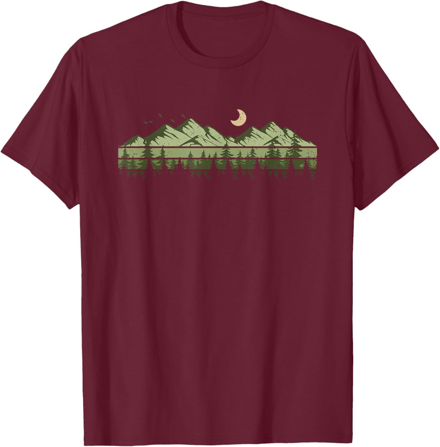 Trees Landscape Mountains Vintage Forest T-Shirt - T-Shirt | Maroon