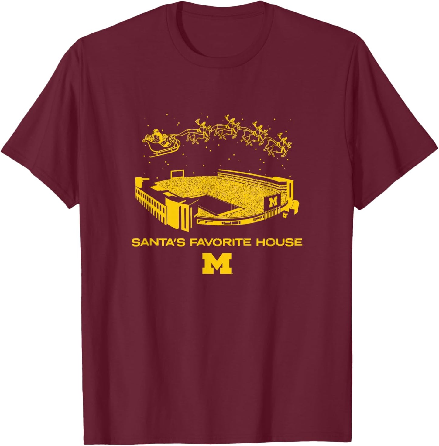 Santa's Favorite House - Michigan Wolverines Football T-Shirt - T-Shirt | Maroon