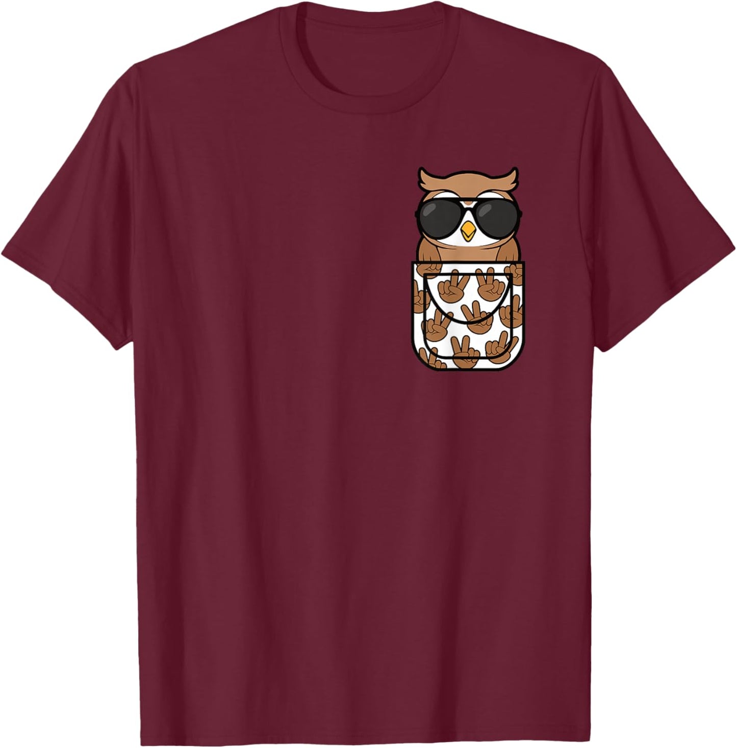 Funny Owl Pocket Men Women Kids T-Shirt - T-Shirt | Maroon