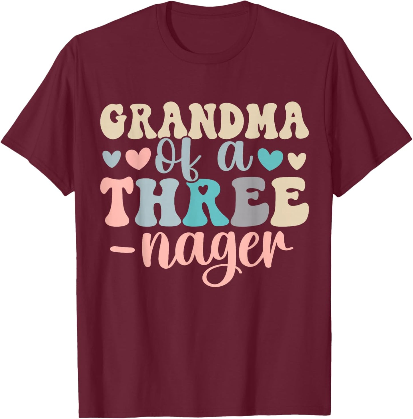 Grandma of A Threenager 3rd Birthday Matching Family Boho T-Shirt - T-Shirt | Maroon