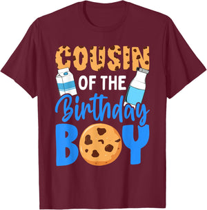 Cousin of The Birthday boy Milk and Cookies 1st Birthday T-Shirt - T-Shirt | Maroon