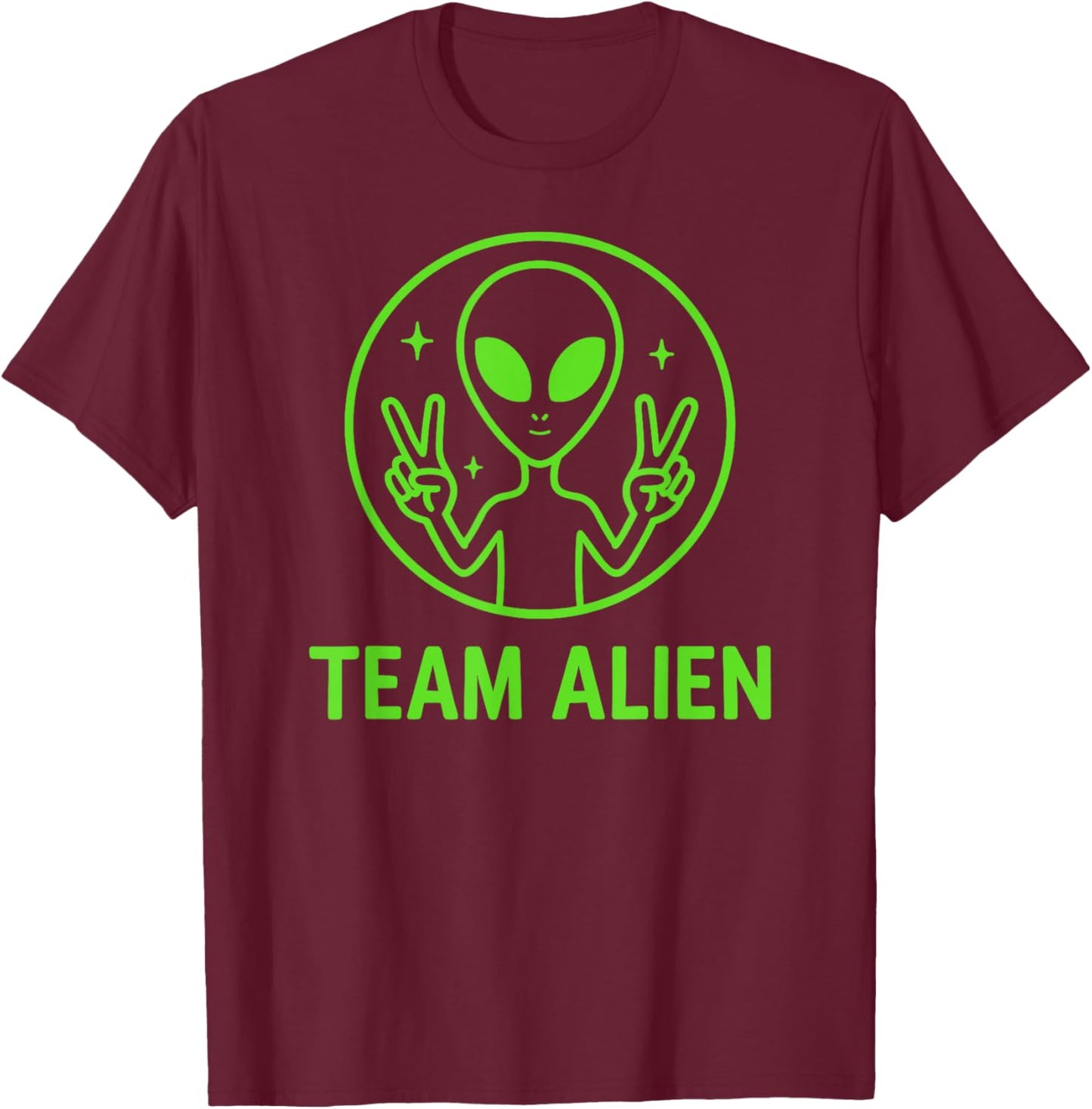 Team Alien – Funny Green Extraterrestrial Peace Sign Cartoon T-Shirt - T-Shirt | Maroon