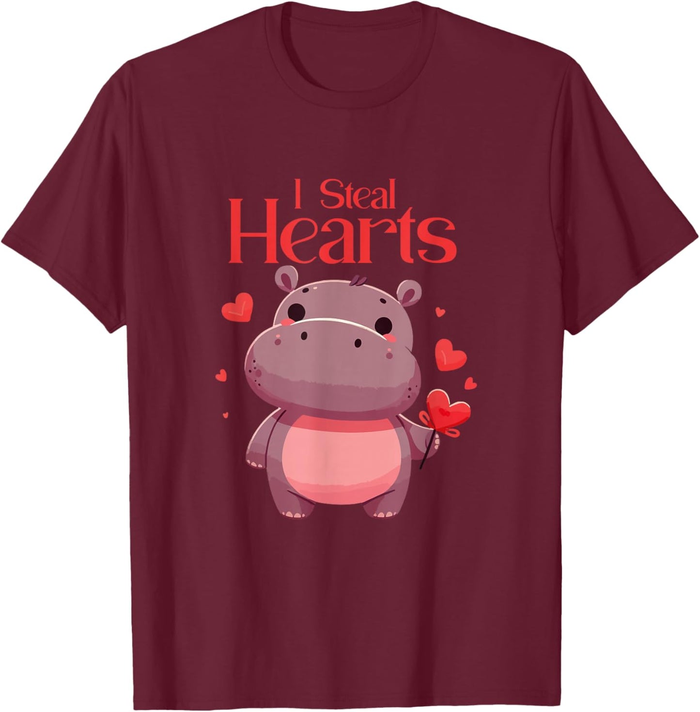 Cute Valentine Heart for Love Couples: Hippo Hippopotamus T-Shirt - T-Shirt | Maroon