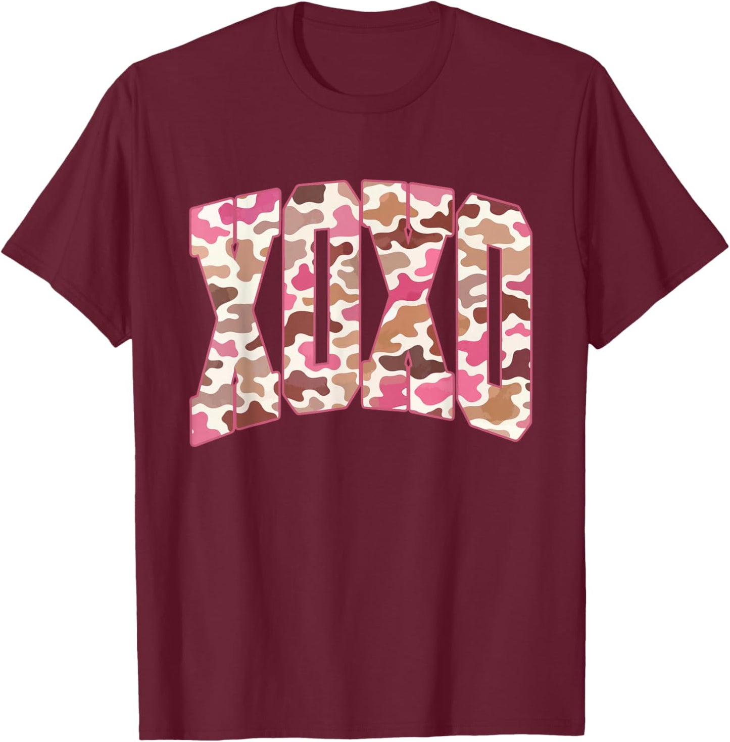 Retro Distressed Camo XOXO Valentine Love Be Mine Cute Girly T-Shirt - T-Shirt | Maroon