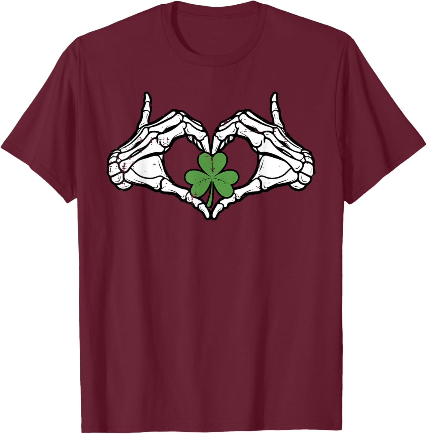 St Patricks Day Skeleton Hand Heart Saint Pattys Men Women T-Shirt - T-Shirt | Maroon