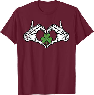 St Patricks Day Skeleton Hand Heart Saint Pattys Men Women T-Shirt - T-Shirt | Maroon