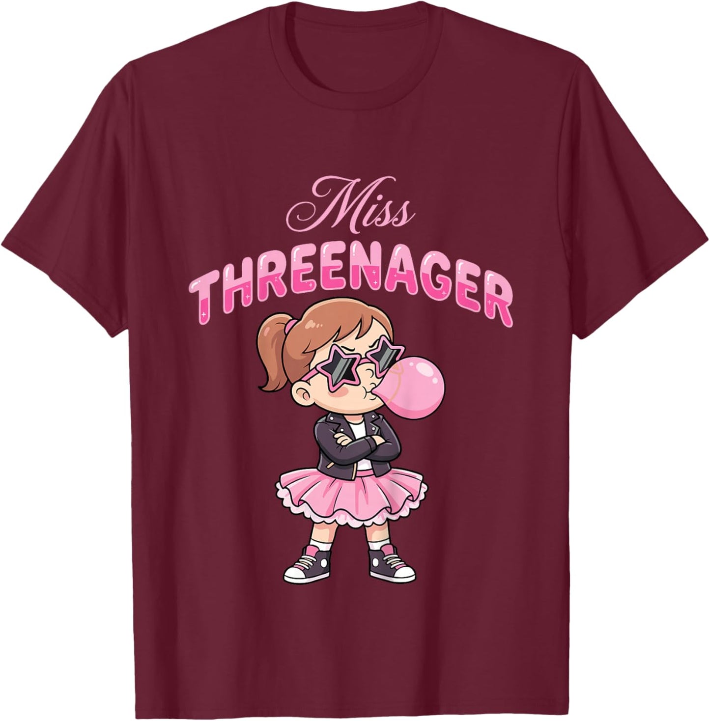 Funny Miss Threenager 3rd Birthday 3 Years Girls T-Shirt - T-Shirt | Maroon