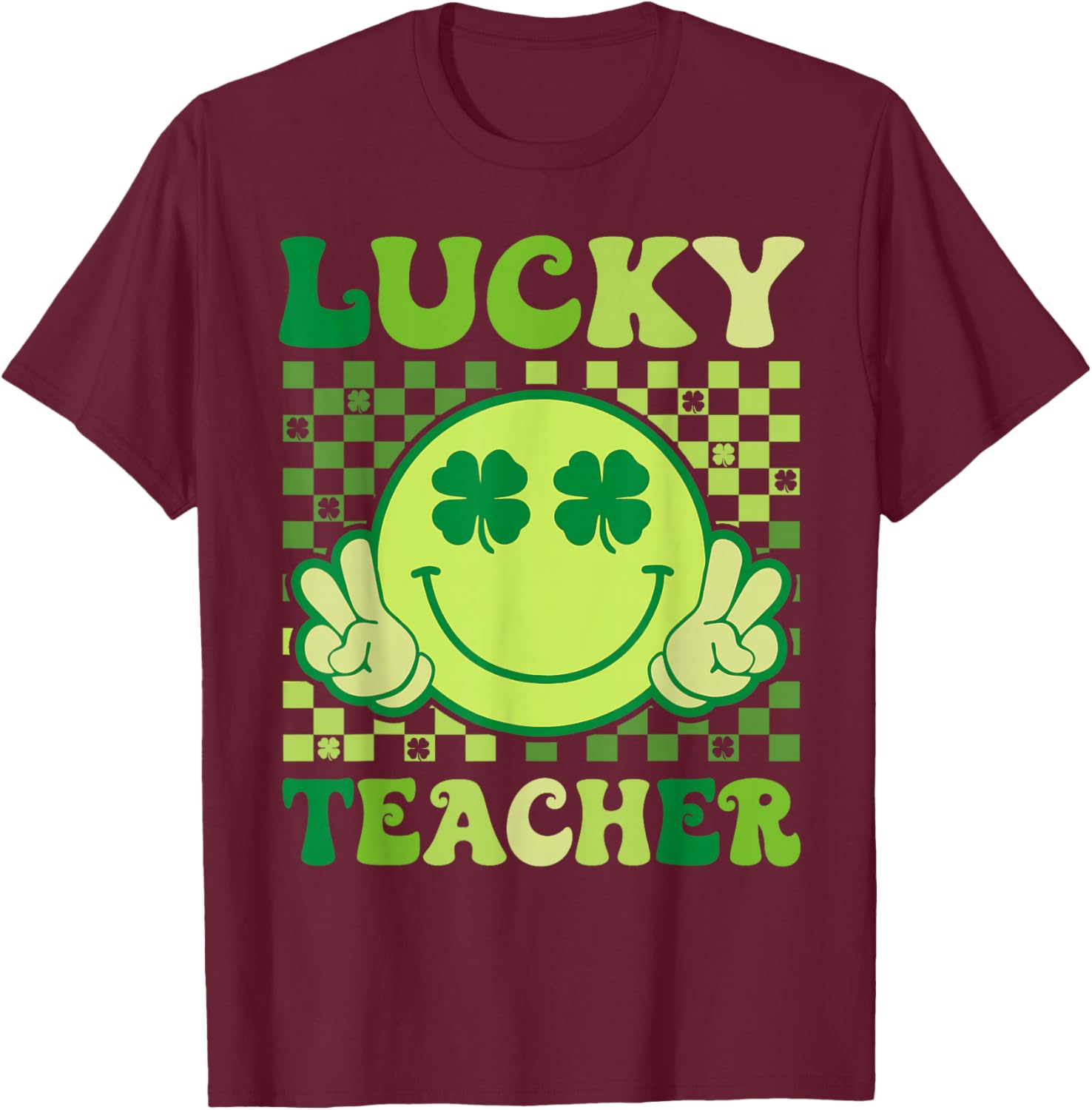 Groovy St Patricks Day Lucky Teacher Saint Paddys Men Women T-Shirt - T-Shirt | Maroon