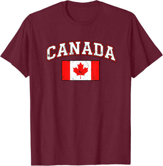 Canada Kids Vintage Maple Leaf Flag Youth Canadian Pride T-Shirt - T-Shirt | Maroon