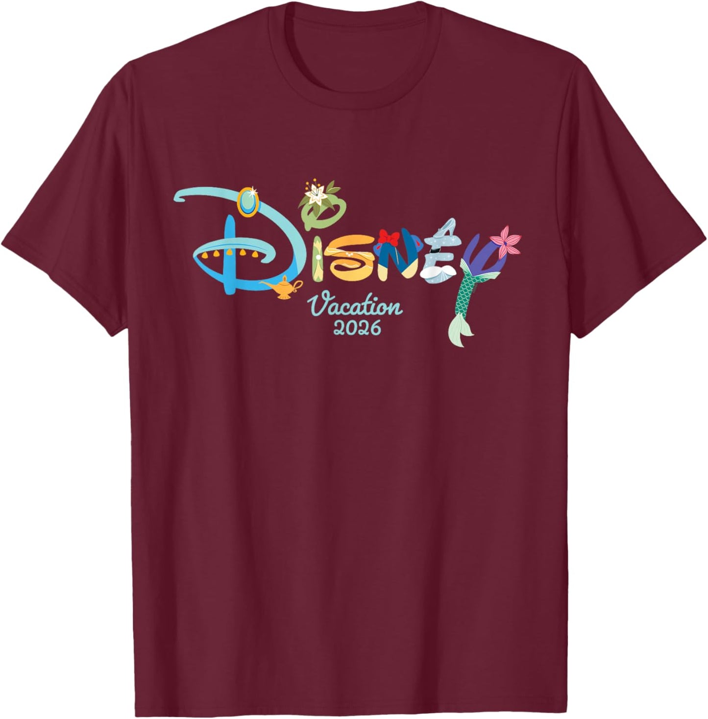 Disney Princess Letters Logo Matching Disney Vacation 2026 T-Shirt - T-Shirt | Maroon