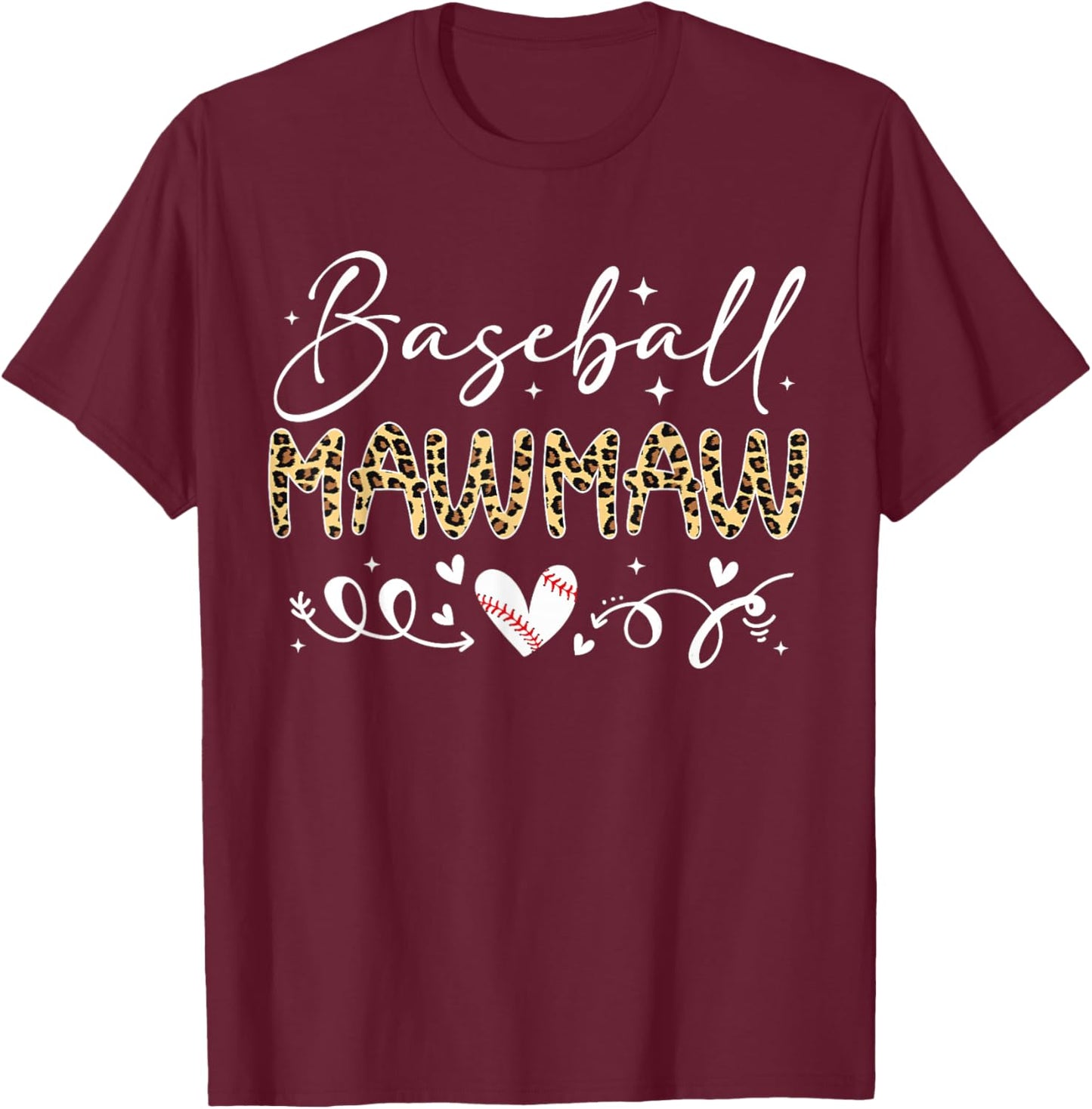 Baseball Mawmaw Leopard Baseball Heart T-Shirt - T-Shirt | Maroon