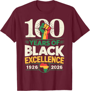 100 Years of Black Excellence Centennial Black History Month T-Shirt - T-Shirt | Maroon
