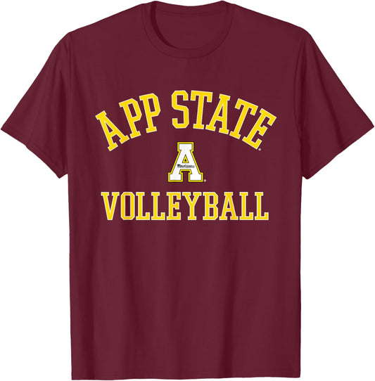 App State Mountaineers Arch Over Volleyball - App State T-Shirt - T-Shirt | Maroon